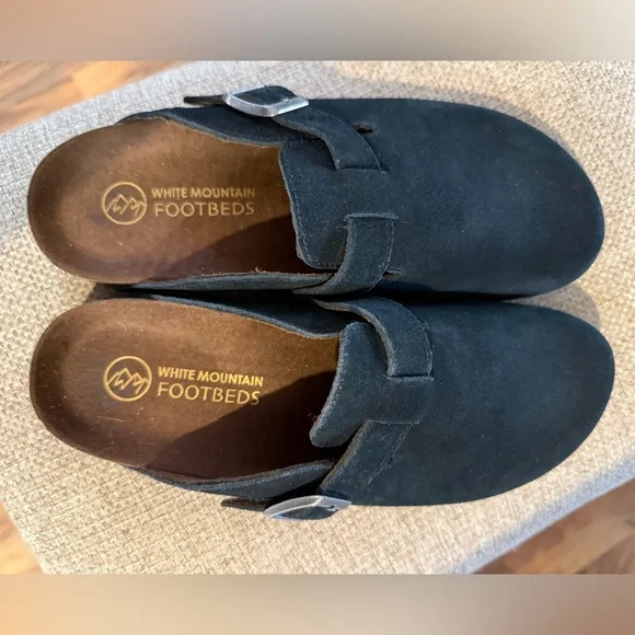 White Mountain Black Suede Mules with Metallic Buckle - Picture 7 of 7